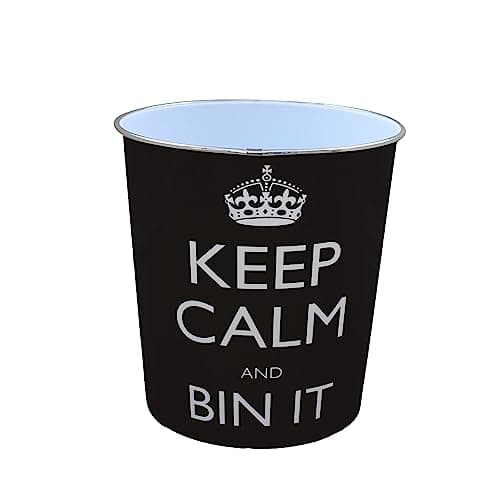 Image of JVL Keep calm and bin it black waste paper bin 25x26.5cm 100% polypropylene
