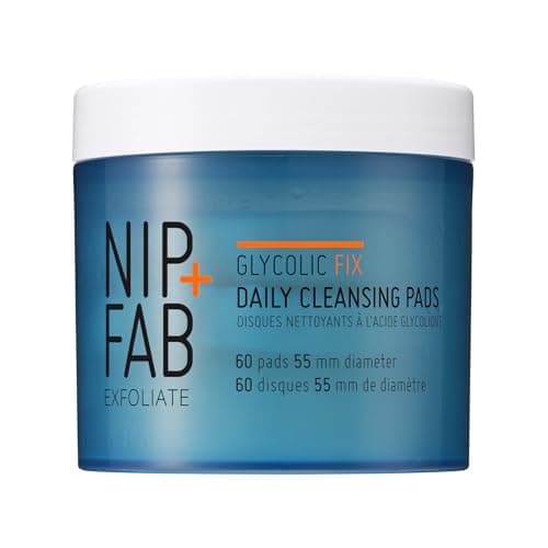 Image of NIP + FAB Glycolic Fix Daily Cleansing Pads – 3% Glycolic Acid AHA Exfoliating Facial Wipes with Hyaluronic Acid for Resurfacing, Brightening & Smoothing Dull Skin, 60 Pads