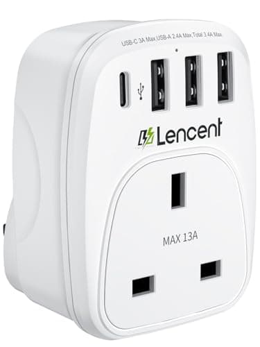 Image of LENCENT USB Plug Charger UK with 1 Type C and 3 USB Ports, 1 Way Socket Extension, 5-in-1 Multiport Adapter Plug UK for Household Appliances, iPhone, Smartphone Tablets, Ideal for Home Office 3250W