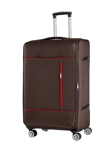 Image of CMY Cabin Suitcase Soft Shell Super Light Weight 4 Spinner Double Wheels Durable Luggage Carry On Expandable 3 Digit Combination Lock 20 Inch (Brown)