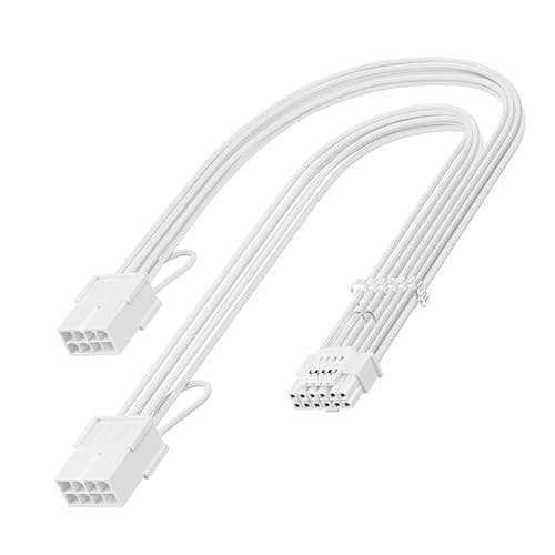 Image of Fasgear PCI-e 5.0 12VHPWR(12v-2x6) Extension Cable 30cm/1ft,16(12+4) Pin Male to PCIE 2x8(6+2) Pin Female Sleeved Extender Cord 16AWG,for GeForce RTX 3090ti/4070/4080/4090/5070ti,with 4 Combs(White)