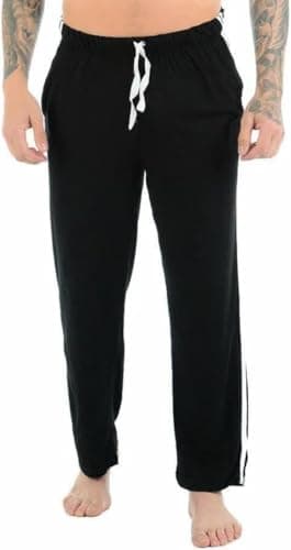Image of COSHAL® Joggers Track Pants for Mens 2 Side Striped Open Hem Bottoms Casual Sweat Pants Trousers Men Tracksuit Mens Lounge Pants Men's Nightwear Trouser Pant Black XXL