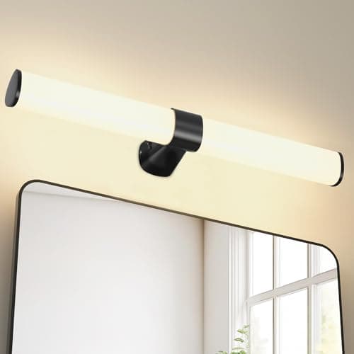 Image of PRINCEWAY 15W LED Black Frosted Bathroom Vanity Wall Light Fixture, Above Bath Mirror Cabinet Make Up Lamp, Length 60CM, IP44, Wide Light Range 1500Lm, Not Dimmable, 3 Selectable Lighting Colors