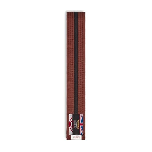 Image of Playwell Martial Arts Cotton Coloured Belt With Black Stripe Grading Belt - (Karate, Judo Taekwondo) (Brown Belt with Black Stripe, 280cm)