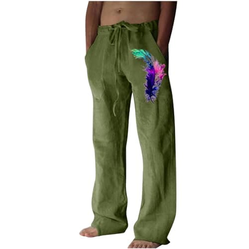 Image of Lxitoler Elasticated Waist Trousers for Men Summer Clothes for Men Trousers for Men Mens Trousers Mens Summer Trousers Cotton Trousers Mens Cotton Trousers Mens Drawstring Trousers Men Yoga Pants