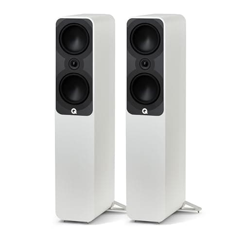 Image of Q ACOUSTICS 5050 Floorstanding Speakers Satin White – 2 x 6 Mid/Bass Drivers, 1" Tweeter - TV Speakers for Surround Sound System - Vinyl Record Player Speakers Hifi, Gaming PC Speakers