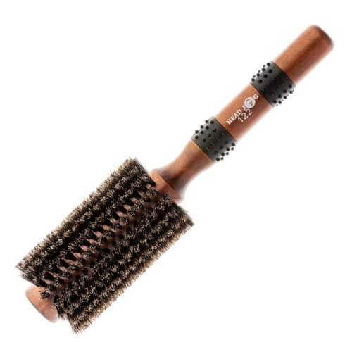 Image of Head Jog 122 Natural 100% Boar Bristle Round Hair Brush with Wooden Handle & Barrel. Radial Brush for Hair Drying, Volume, Curling, Smoothing & Adds Shine. Styling Brush For All Hair Types. (28mm)