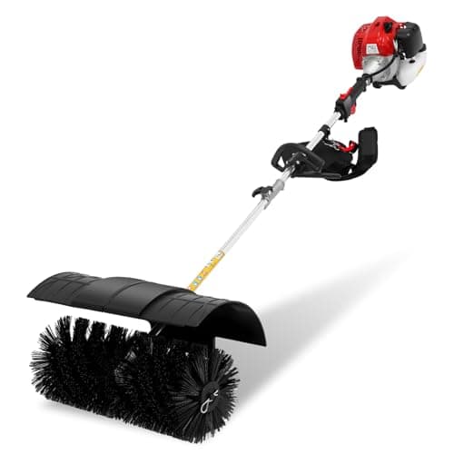Image of Gas Power Sweeper 2 Stroke 1700W 52cc Petrol Engine Handheld Cleaner Walk Behind Sweeper Broom, 8500RPM Speed, 2.3HP Heavy Duty Outdoor Broom, for Cleaning Leaves Soil Mud Snow