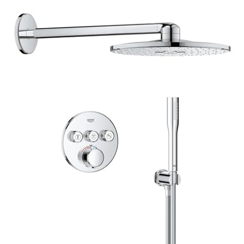 Image of GROHE Precision SmartControl - Concealed Shower System with 3 Valves Thermostat (SmartActive 31 cm Head Shower 2 Sprays, Stick Hand Shower 1 Spray, Hose 1.5 m, Circular Trim), Chrome, 34874000