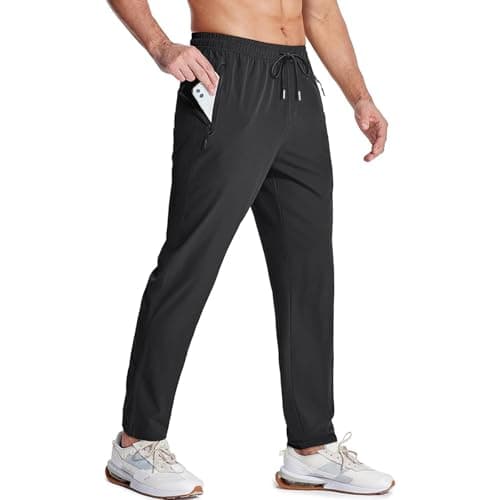 Image of SCCGKP Men's Trousers Outdoor Hiking Walking Trousers Lightweight Quick Dry Stretch Jogger Running Training Pants with Zip Pockets (L, Black)