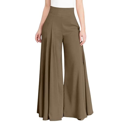 Image of Women Wide Leg Pants High Waist Wide Leg Casual Pants Comfortable Pockets Relaxed Pants, coffee, L