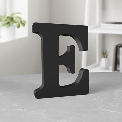 Image of Aruatu 6 Inch Black Wood Letters for Wall Decor - Unfinished Decorative Standing Letter Slices for Sign Board Decoration, Craft, Home Party Projects (E)