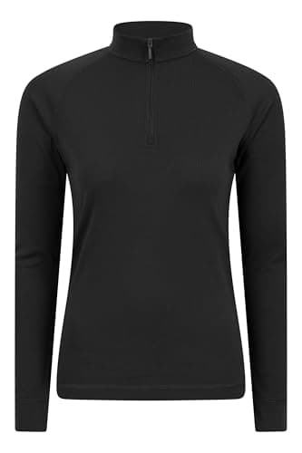 Image of Mountain Warehouse Talus Womens Thermal Baselayer Top - Long Sleeves T-Shirt, Lightweight, Breathable Tee, Quick Dry Tee Shirt – Spring Summer & Outdoors Black (Zip Neck) Women's Size 8