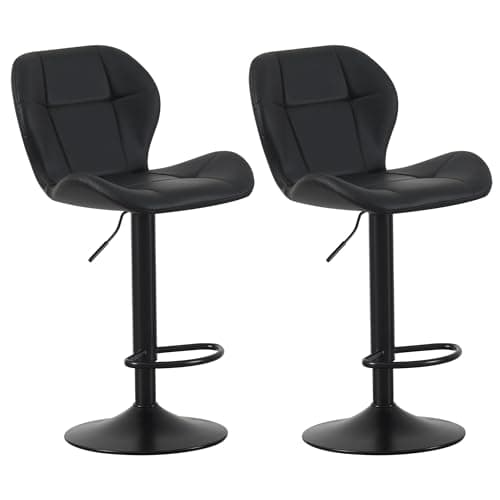 Image of mcc direct Set of 2 Bar Stools, Height Adjustable Swivel Barstools, Counter Stools with Backrest, Faux Leather Seat, Footrest and Metal Base for Home, Kitchen and Restaurant (Black) - Stella