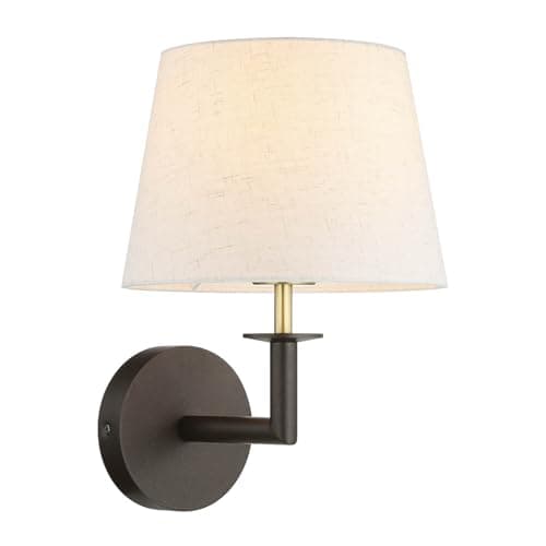 Image of XiNBEi Dark Bronze Wall Light with Fabric Shade Classic 1 Light Sconce Lights, Modern Bedside Wall Lamp for Bedroom Living Room NL-W490-DBS