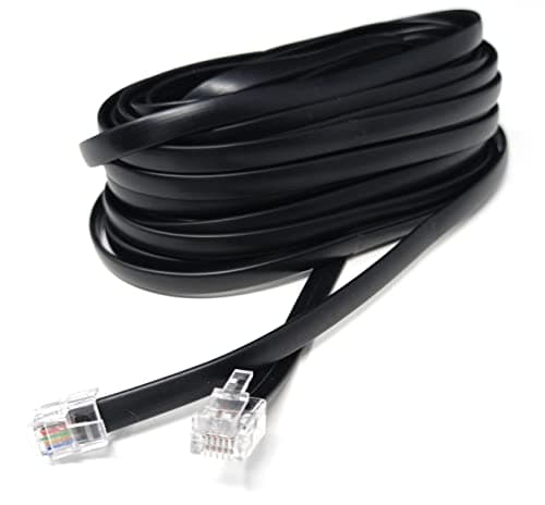 Image of DRUT 10m FLAT RJ12 to RJ12 6P6C Cable Lead Plug to Plug RJ11 with 6 pin Wire 33ft Black