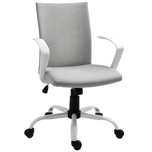Image of Vinsetto Office Chair Linen Swivel Computer Desk Chair Home Study Task Chair with Wheels, Arm, Adjustable Height, Light Grey