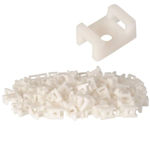 Image of GTSE 100 Pack of White/Natural Screw Mount Cable Tie Bases - Cable Ties up to 5mm Wide - 4mm (M4) Screw Hole - Saddle Mount Cable Tie Fixings…