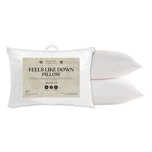 Image of Hotel Essentials Soft Touch Feels Like Down Anti-Allergy White Pillow Pack of 2 - Hypoallergenic Medium Support Microfibre Pillows for Side Sleepers Filled with Bouncy Hollowfibre (46cm x 74cm)