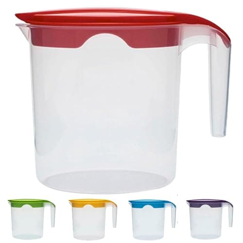 Image of 1 Liter Plastic Water Fruit Juices Jug Milk with Lid and Easy in Pouring (Red, 1)