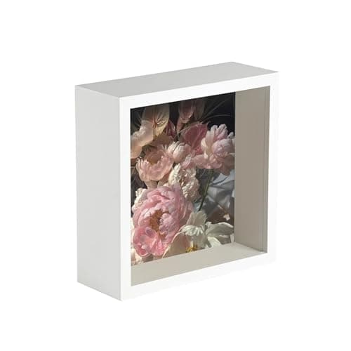 Image of Nicola Spring 3D Shadow Box Photo Frame - 6x6 (15x15cm) - Pack of 1 - White 3D Photo Frame Box Picture Frame Deep Memorabilia Display Case for Crafts, Keepsakes, Wedding, Graduation