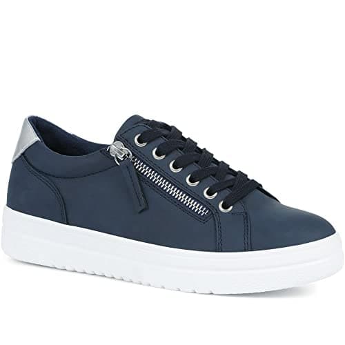 Image of Pavers Womens Chunky Platform Trainers in Navy Blue - Comfortable Shoes - Lace-Up & Zip Fastening with Cushioned Insole for Everyday Wear - UK Size 7