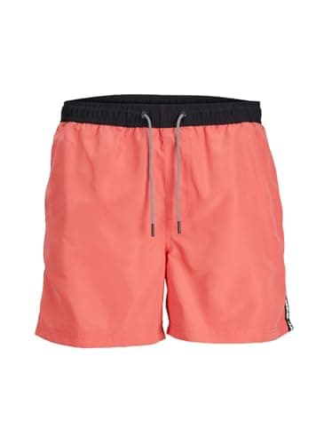 Image of JACK & JONES Mens Fiji Tape Swim Shorts Hot Coral M