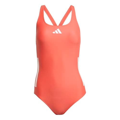 Image of adidas Women's 3 Stripes C-Back Swimsuit, semi Lucid red/White, 34