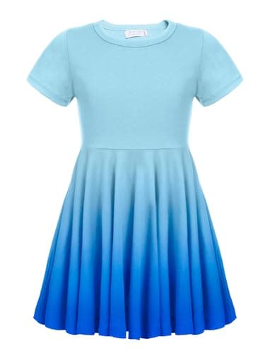 Image of trudge Girls' Dresses Short-Sleeved Cotton Dress Summer T-Shirt Dress A-Line Leisure Children's Jersey Dresses 120/8-9 Years