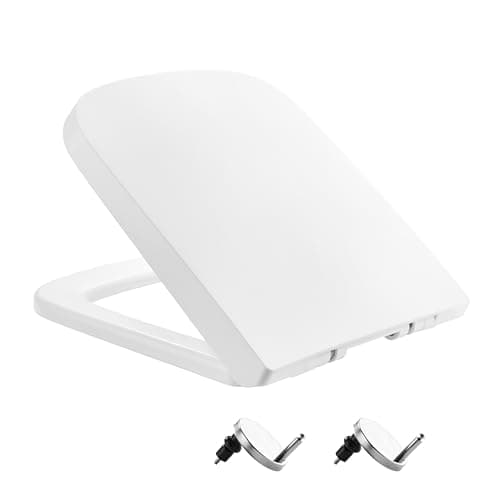 Image of Square Toilet Seat Soft Close, Toilet Seats White with Quick Release and Adjustable Hinges for Easy Cleaning, Simple Top Fixing, Anti-Bacterial Toilet Lid Cover Rectangular Toilet Seats