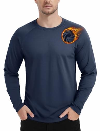 Image of TACVASEN Fleece Long Sleeve T Shirt Mens Winter Thermal Underwear Lightweight Breathable Thermal Top Base Layers Navy,XL