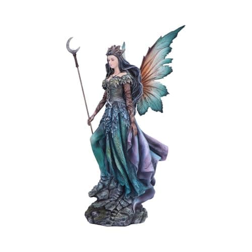 Image of Nemesis Now Fairy Statue - Warden of The Night Sky: Majestic Resin Fairy Figurine for Adults with Crescent Moon Staff, Butterfly Wings, Gothic Home Decor for Fairy Tale Enthusiasts