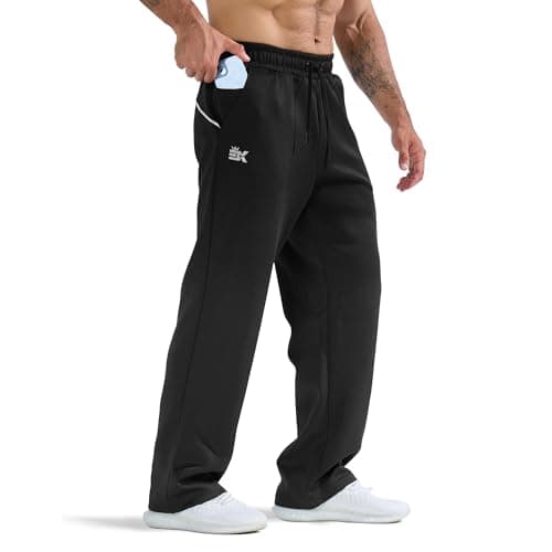 Image of BROKIG Mens Oversized Gym Tracksuit Bottoms, Open Hem Baggy Joggers Loose Trousers Lounge Sweatpants with Zip Pocket (Large, Black)