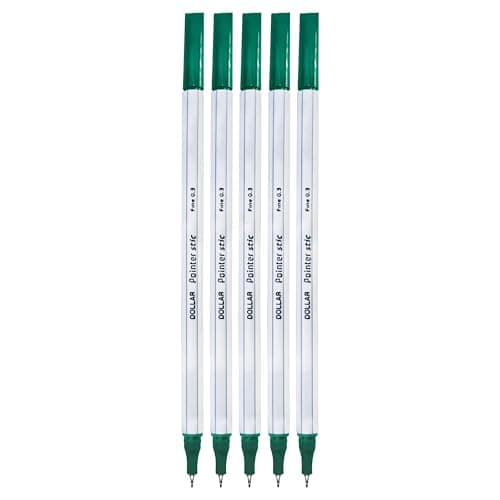 Image of DOLLAR XFine Fineliner Pens, GREEN, Ultra Fine Point (0.3mm), Pack of 5, Ideal for Artists Architects Technical Drawing Handwriting Calligraphy Sketching Illustrations