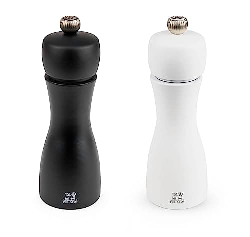 Image of PEUGEOT - Tahiti 15 cm Salt & Pepper Mill Set - Classic Grind System - Made with PEFC Certified Wood - Lifetime Guaranteed Mechanism - Made in France - Black & White, 6-inch