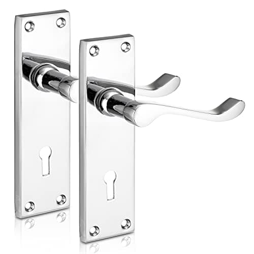 Image of XFORT Lever Lock Scroll Polished Chrome Door Handles, Door Handle Set Ideal for All Types of Internal Wooden Doors That Require Key Locking Security [1 Pair]