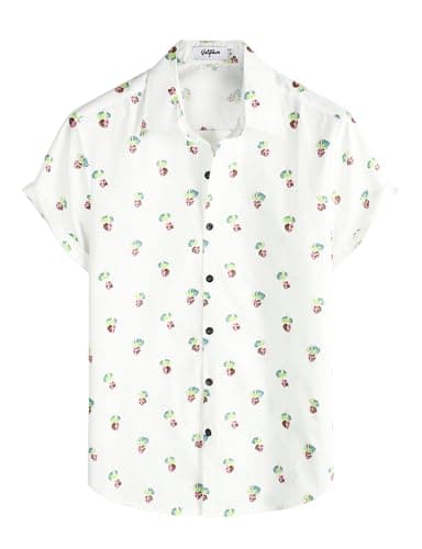 Image of VATPAVE Mens 100% Cotton Hawaiian Shirts Button Down Short Sleeve Beach Shirts Summer Casual Aloha Shirts, White Cartoon, S