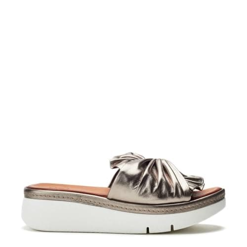 Image of Moda in Pelle Women's Ollin Pewter Metallic Leather Low Wedge Slider Sandals 6
