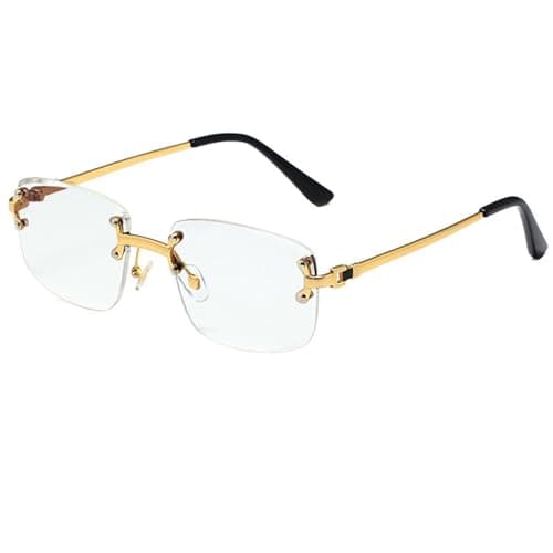 Image of Ggpyyon Retro Rimless Rectangle Sunglasses for Women Men Trendy Gold Metal Frameless Square Sun Glasses Eyewear(Gold/Clear)