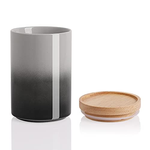 Image of Sweejar Ceramic Food Storage Jar, Stackable Kitchen Canisters, Containers with Airtight Seal Wooden Lid for Serving Ground Coffee, Tea, Sugar, Salt and More - 28 Fl Oz (Gradient Gray)