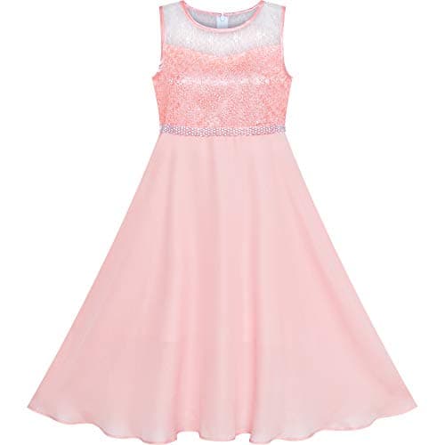 Image of Sunny Fashion Girls Dress Pink Rhinestone Chiffon Bridesmaid Dance Maxi Gown Age 14 Years