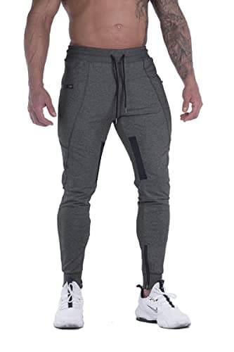 Image of FIRSTGYM Mens Joggers Sweatpants Slim Fit Workout Training Thigh Mesh Gym Jogger Pants with Zipper Pockets, Dark Grey, Small