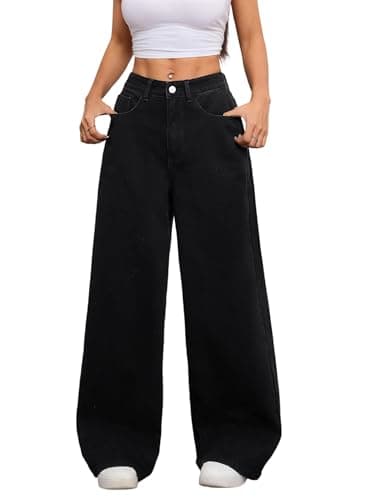 Image of OYICAI Women's Baggy Jeans Wide Leg Denim Pants Vintage Y2k 90s Loose Long Trousers Hip Hop Retro Casual Streetwear 2000s Oversized Skater,E10 Black,L