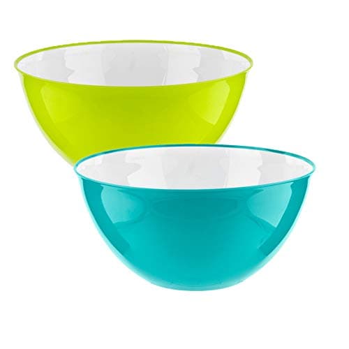 Image of HOMESHOPA Large Salad Bowl Set of 2 Blue & Green 25 cm, Unbreakable & Lightweight Reusable Plastic Serving Bowls, Microwave, Dishwasher & Freezer Safe, BPA Free Kitchen Tableware Big Mixing Bowls