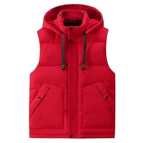 Image of Mens Hooded Gilet Lightweight Quilted Puffer Padded Vest Sleeveless Jacket Winter Body Warmer Bodywarmer for Golf Running Hiking Horse Riding, Red, S