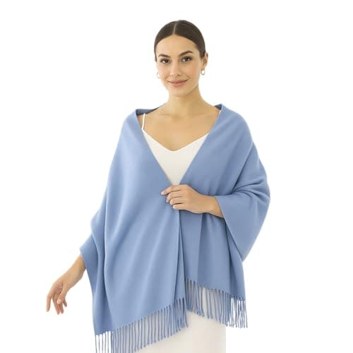 Image of WESTEND CHOICE Ladies Scarves Pashmina Shawls and Wraps Large Scarf for Women Wedding Shawl Bridesmaid Stole Plain Winter Warm Scarves 200 x 70 cm (Light blue)