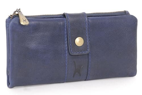 Image of Catwalk Collection Handbags - Women's Large Leather Purse - Ladies 14 Credit Card Wallet with Phone & Coin Pocket - RFID - Fiona - Blue
