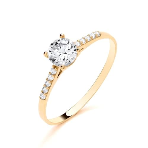 Image of Old English Jewellers 9ct Yellow Gold 1.50 carat Simulated Diamond Crystal Solitaire Engagement Ring - Available in sizes K to S - Women Ladies Everyday Gold Ring (R)