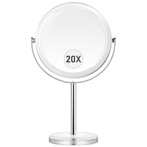 Image of MIYADIVA 20X Magnifying makeup mirror, Double Sided 1X & 20X magnifying mirror with stand, Shaving mirror, Tabletop Magnified Vanity Mirror with 360°Rotation for Bathroom or Bedroom