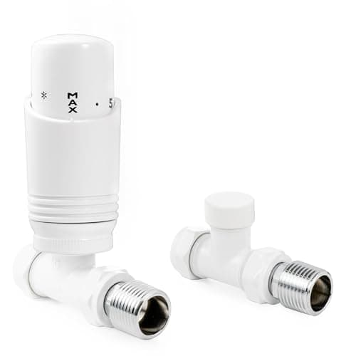 Image of VANCOCO Glossy White Thermostatic Radiator Valve 1/2"×15mm Straight with Lockshield, Thermostat TRV Set, H62 Brass, Energy Saving